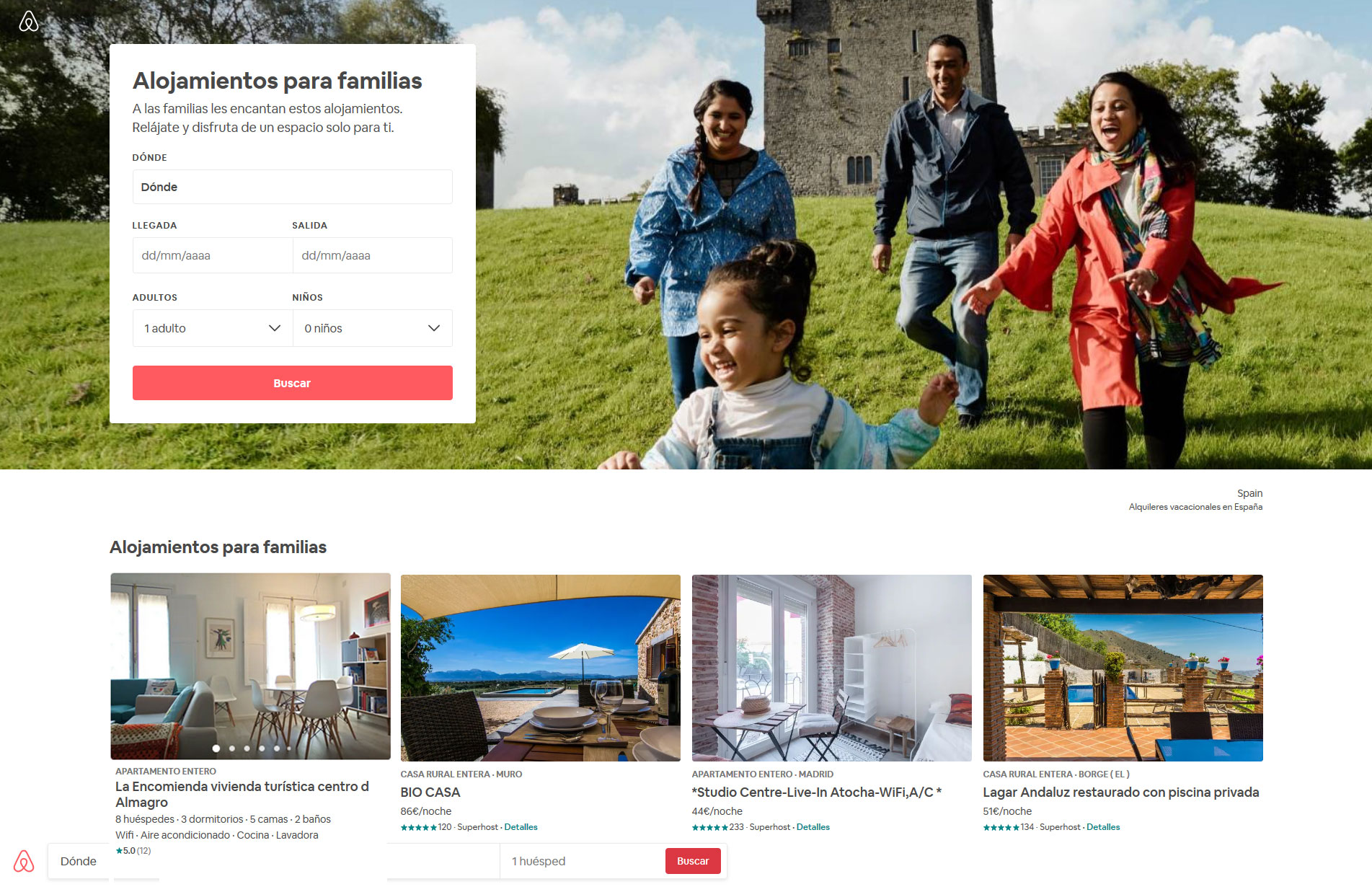 colección de alojamientos para familias de Airbnb